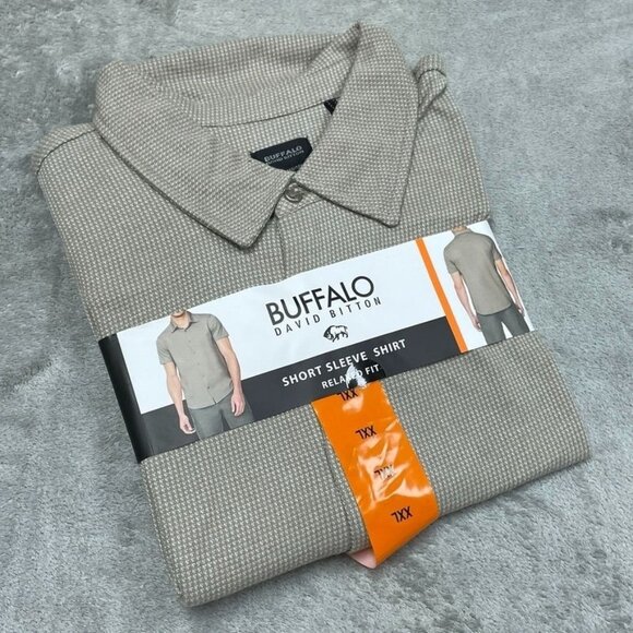 Buffalo David Bitton XXL Short Sleeve Shirt Relaxed Fit Tan a0423 - Picture 2 of 5